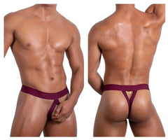 Back view of roger smuth rs087 ball lifter thong in burgundy with a gold logo on the maroon fabric