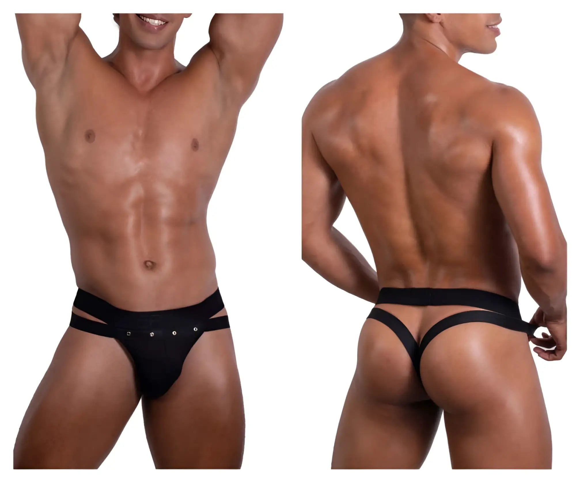 Black roger smuth rs088 jock-thong athletic briefs with sleek fit and decorative silver studs on the side