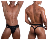 Black roger smuth rs088 jock-thong athletic briefs with sleek fit and decorative silver studs on the side