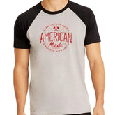 Gray and black raglan sleeve t shirt with red distressed american made graphic ruff riders size m