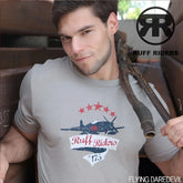 Gray ruff riders ash t shirt size large with navy airplane graphic red stars and white banner text on front