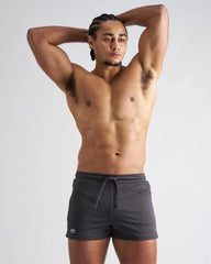 Dark gray textured s.s.c. fraternity 3 inch mesh athletic shorts with drawstring waistband for sportswear