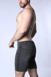Saddleback denim short dark gray slim fit denim shorts with contrasting side stitching for casual wear