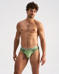 Light green score sheer brief seamless underwear with matching elastic waistband featuring brand name