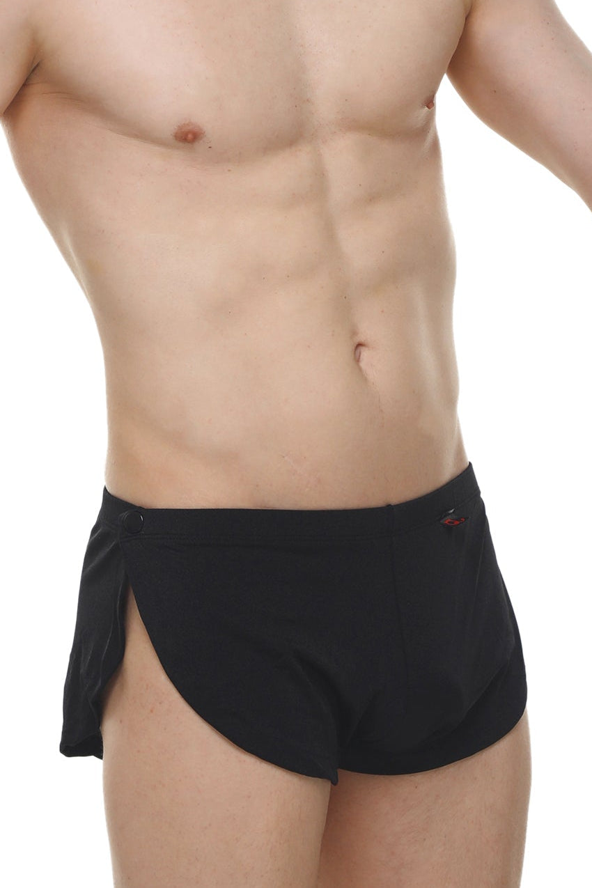 Black athletic briefs Short Snap Joe Black with side slit and small red logo on waistband for active wear