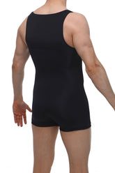 Petitq singlet atchy black sleeveless athletic one-piece with snug fit and short legs in black color