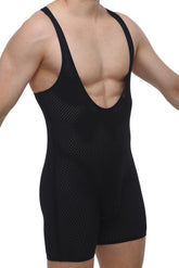 Petitq singlet bee black mesh athletic bodysuit with deep v neck and wide shoulder straps for active wear