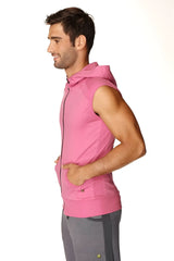 Pink sleeveless hooded zip-up vest berry sleeveless yoga hoodie made of soft breathable fabric for activewear