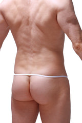 White thong with a thin seamless band made of mesh fabric from petitq slingshot herat white collection