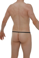 Black thong slingshot rahart durtol with a narrow smooth elastic band shown from the back side