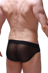 Black sheer mesh briefs slip marsol tropical with solid black elastic waistband visible from the front side