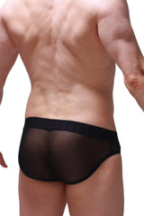Black sheer mesh briefs slip marsol tropical with solid black elastic waistband visible from the front side