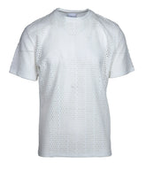 White perforated cotton smash gossamer lace top with round neckline and short sleeves for casual wear