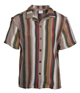 Smash s s stripe button down shirt short sleeved with vertical earthy stripes in textured fabric