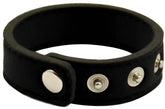 Black leather snap neoprene ring bracelet with silver-toned snap buttons for stylish wristwear