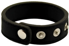 Black leather snap neoprene ring bracelet with silver-toned snap buttons for stylish wristwear