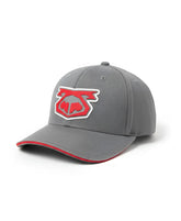 Gray snout cap 3.0 baseball cap with red and white embroidered logo on the front made of durable fabric