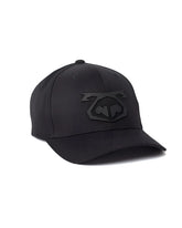 Black snout cap baseball hat with subtle embossed logo on front made of durable fabric for casual wear