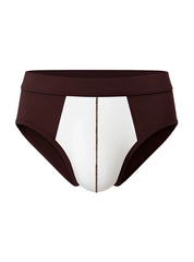 Brown and white soft stretch contrast brief with central seam detail in athletic briefs design