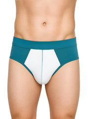 Soft stretch contrast brief teal and white athletic briefs with geometric panel design for comfortable active wear