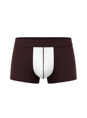 Dark brown boxer briefs soft stretch contrast trunk with white central panel and thin black vertical stripe down the middle