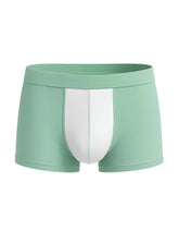 Soft stretch contrast trunk boxer briefs in mint green and white with smooth stretchy fabric finish visible from front