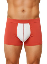 Soft stretch contrast trunk boxer briefs in red and white with central white panel and subtle stitching detail