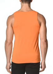 Orange solid stretch jersey sleeveless athletic tank top designed for comfortable activewear use