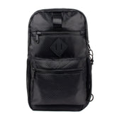 Sport crossbody sling bag in black mesh with diamond patch and multiple zippered compartments for convenience