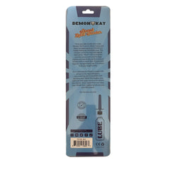 Demon kat spout lube shooter is a sleek black and transparent plastic device designed to inject lubricant into bottles