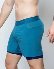 Teal spr flex short athletic shorts with mesh panel and branded waistband for comfortable activewear