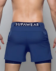 Navy blue SPR MAX SHORT athletic shorts with branded waistband and inner lining designed for performance wear