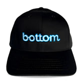 Black Spunky Monkee cap with glowing blue embroidered bottom logo on front panel for casual wear