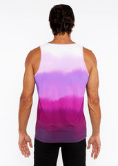 Gradient stretch mesh tank top with vibrant white to magenta purple gradient in stretchy fabric and clean seams