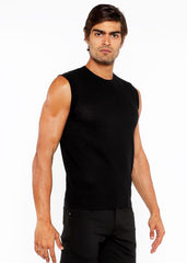 Black ribbed knit sleeveless top textured open knit vest perfect for layering and casual wear