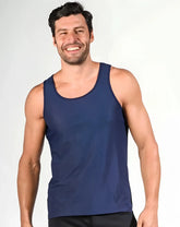 Navy blue sleeveless airflex mesh performance tank top in size medium designed for athletic wear