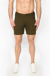Olive green stretch knit chino shorts st33le with classic fit and button closure size 28