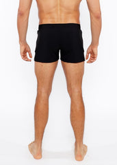 Pinstripe swim short black athletic shorts with sleek form-fitting design and subtle side pockets for active wear