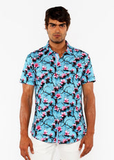 CHERRY BLOSSOMS 3D PRINT STRETCH KNIT SHIRT