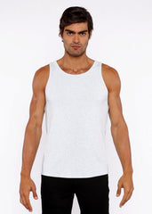 White rib modal tank with sleeveless design round neckline and relaxed fit for comfortable wear