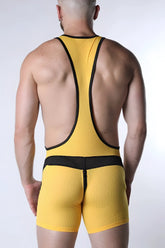 Starter mesh zipper singlet yellow mesh with black trim and waistband breathable athletic tank top