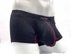 Black men’s Stitch big boy pouch boxer briefs with red stitching and Wildman brand label on the waistband