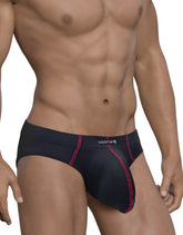 Black wildman stitch big boy pouch brief in red with pink stitching highlighting the edges for everyday comfort