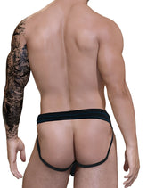 Stitch big boy pouch jock strap in black with blue trim featuring a snug supportive athletic design