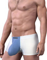 White and blue stretch cotton boxer briefs with a supportive contoured design for comfortable all-day wear