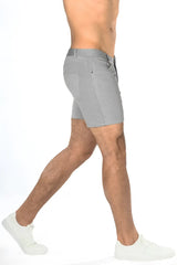 Gray stretch knit shorts with textured fabric modern design and subtle stitching details