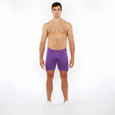 Purple stretch knit short made of breathable fabric designed for men’s comfort and flexibility