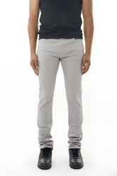 Gray stretch twill pant slim-fit jeans with a clean modern cut and subtle stitching details