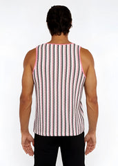 A pink and gray striped knit tank top with ribbed texture from the stripes open knit tank collection