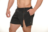 Black Tyler zipper short with central front zipper and colorful contrast stitching ideal for athletic wear